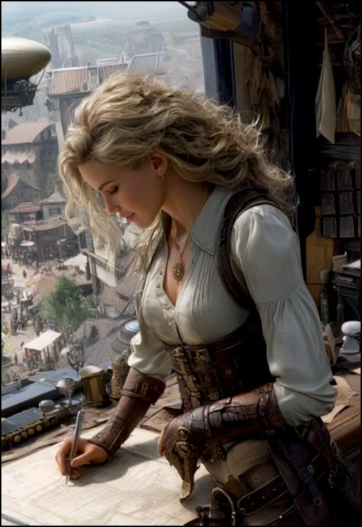 Elara — meticulous record-keeper, daughter of the Quartermaster