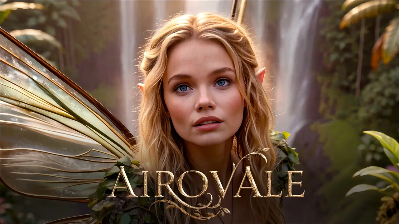 Kira, fae princess of Airovale, before a waterfall on the Canyon Myst, with the Airovale logo — video thumbnail