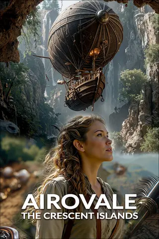 Steampunk aeronaut adventure exploring mysterious islands