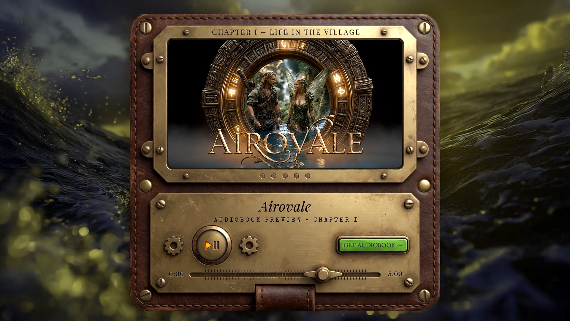 Steampunk audiobook player — Airovale fantasy audiobook by Jef Gray
