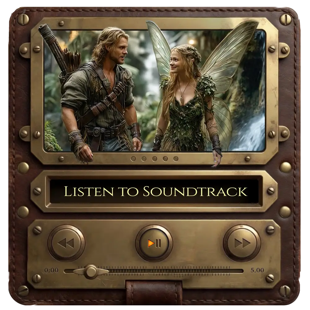 Steampunk fantasy scene — hunter and fae guardian from the Airovale original soundtrack